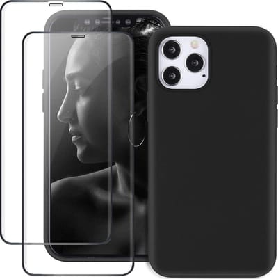Backcover Hoesje Geschikt Voor: 12 Liquid Silicone rubberen + 2X volledige Tempered screenprotector - Zwart