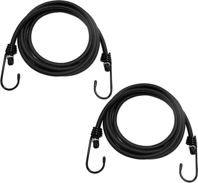 Set van 2 Bungee Koorden met Haken 2 m, Sterke Weerbestendige en UV-bestendige Elastische Straps voor het Bevestigen van Zeilen, Bagage en Tenten tijdens Kamperen