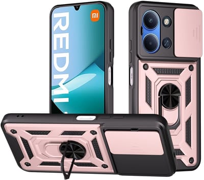 MobyDefend Hoesje - Geschikt voor Xiaomi Redmi 15C 5G - Pantsercase Met Draaibare Ring - Rosé