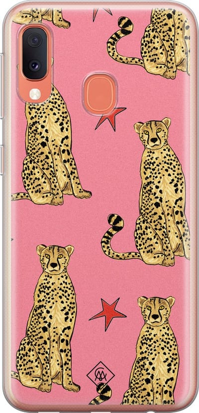 Casimoda® hoesje - Geschikt voor Samsung A20e - The Pink Leopard - Backcover - Siliconen/TPU - Zwart