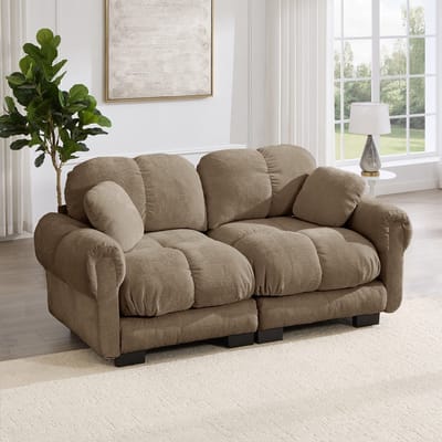KOMHTOM Bank 2-zits - Chenille - Modulaire bank met dikke kussens - Ergonomische rugleuning - Geschikt voor Woonkamer - Bruin