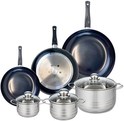Set van 3 Koekenpannen 20, 24 en 28 cm en 3 kookpotten 12, 14 en 20 cm Elo Prima Brillant