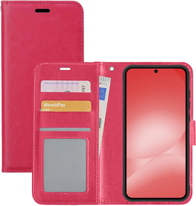 Hoesje - Met Pasjeshouder - Geschikt voor Samsung Galaxy A56 - Luxe Bookcase Portemonee - Flip Case - Kunstleer Book Case - Flipcase - Book Cover - Walletcase - Portemonneehoes - Donkerroze