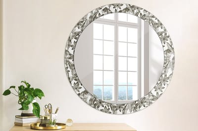 Coloray Bedrukte Spiegel - Tropische bladeren Bedrukte Spiegel - 80 cm - Zwart en wit Bedrukte Spiegel - Bedrukte Spiegel - Spiegel Met Bedrukte Lijst - Spiegel Met Decoratie