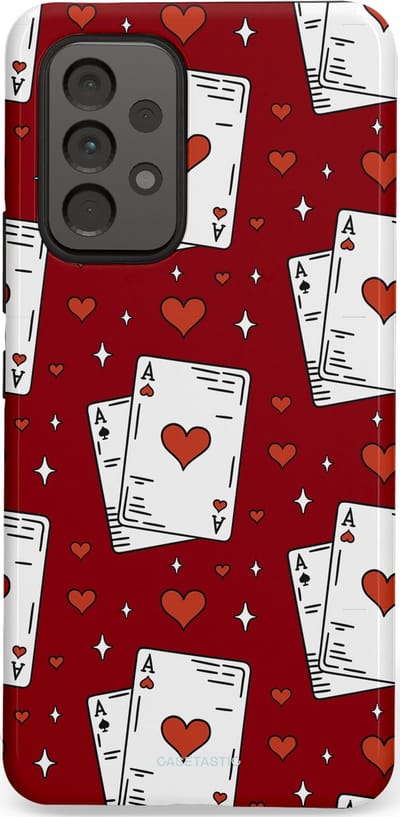 Casetastic hoesje geschikt voor Samsung Galaxy A53 (2022) 5G - Dubbellaagse bescherming - Kaarten Aas - Fashion Case - Bordeaux Wit Zilver
