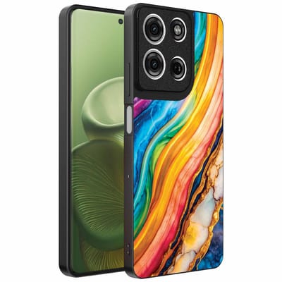 Geschikt voor Motorola Edge 60 Telefoonhoesje met Regenboog Goud Marmer Opdruk - TPU Backcover Case Rainbow Gold Marble Design - Smartphonica geschikt voor Motorola Edge 60