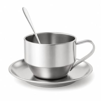 My Green Deal – RVS Koffiekop met Schotel & Lepel – Roestvrijstalen Koffiemok / Theekop – Duurzame Luxe Set voor Koffie & Cappuccino
