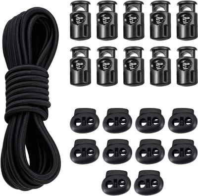4mm Elastisch Bungee Koord 10 Meter – 20x Koordstopper Zwart voor Knutselprojecten