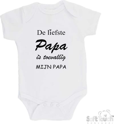 100% katoenen Romper "De liefste papa is toevallig mijn papa" Unisex Katoen Wit/zwart Maat 56/62