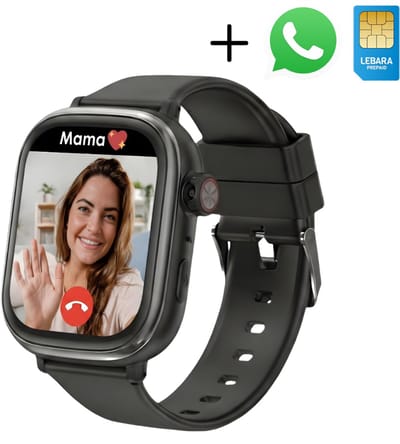 Kinder Smartwatch met Simkaart – Smartwatch Tiener - Smartwatch Kinderen met GPS – Horloge kids smartwatch met Whatsapp - Waterdicht IPX7, WiFi & Bluetooth – GPS Kinderhorloge – Zwart