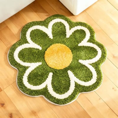 Daisy Badmat en Vloerkleed voor Woonkamer en Badkamer, Hoge Vochtabsorptie, 58 x 58 cm, Groene Decoratie