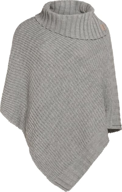 Knit Factory Nicky Gebreide Poncho - Met sjaal kraag - Dames Poncho - Gebreide mantel - Bruine winter poncho - Iced Clay - One Size