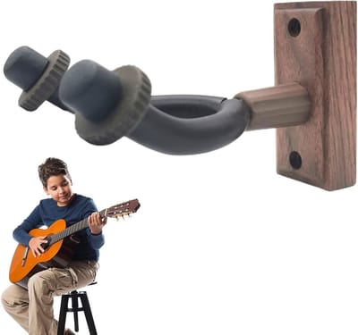 Gitaar Hanger - Muurbeugel Instrument - Muziek Opslag - Slipbestendig Juk - 15 x 10 cm - Walnoot