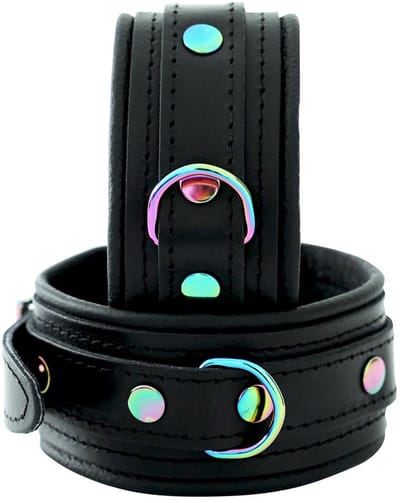 Kiotos - Premium Lederen Enkelboeien - Metalen Hardware in Unicorn Kleuren - Zwart/Rainbow