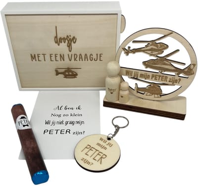 Geschenkbox wil jij mijn PETER zijn? | blauw | HELIKOPTER | liefste peter | peter vragen | meter worden | peetoom vragen | peetoom worden | cadeau | geschenkdoos | giftbox