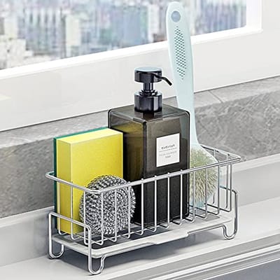 MINGFANITY Keuken Aanrecht Spons Houder, SUS 304 RVS Dish SoapOrganizer, Mand voor Reiniging en Scrub Tool, Keuken Gootsteen Borstel Caddy Houder