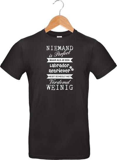 mijncadeautje - T-shirt unisex - zwart - Niemand is perfect - Labrador Retriever - maat M