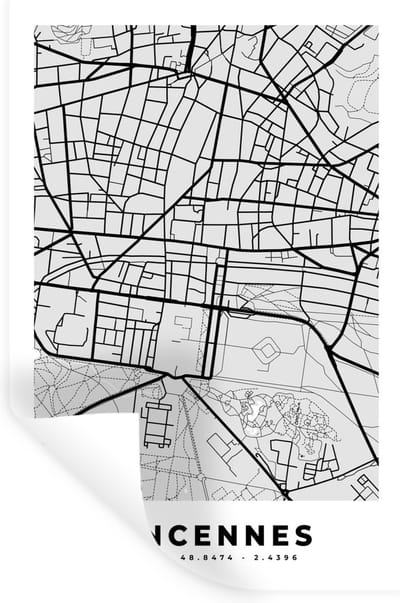 Muurstickers - Sticker Folie - Kaart – Stadskaart – Frankrijk - Vincennes - Plattegrond - 20x30 cm - Plakfolie - Muurstickers Kinderkamer - Zelfklevend Behang - Zelfklevend behangpapier - Stickerfolie