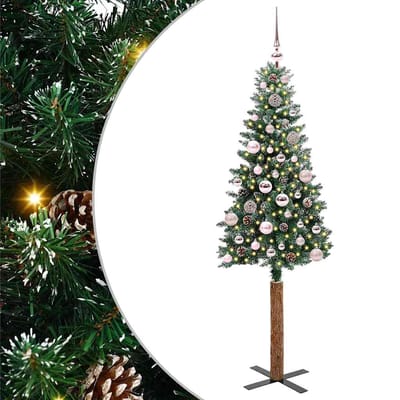 vidaXL - Slanke - Kerstboom - Groen - 150 - cm - PVC - en - massief - dennenhout