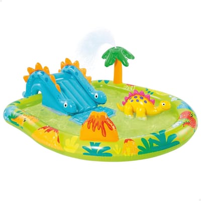 Speelcenter Dinosaurus - Opblaasbaar Zwembad - Kinderzwembad met Glijbaan - 191 x 152 x 58 cm - Waterspeelpark - Inclusief Watersproeier - Peuterbad - Meerkleurig - Vinyl - Tuin Speelgoed - Waterpret - Voor Kinderen en Peuters