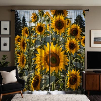 2 pièces Rideau de jardin tournesol HD Jaune attache rideau imprimé numérique Style décoration maison Décoration salon chambre thro W52H63inchW132H160cm orange