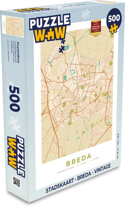 Puzzel Stadskaart - Breda - Vintage - Legpuzzel - Puzzel 500 stukjes - Plattegrond