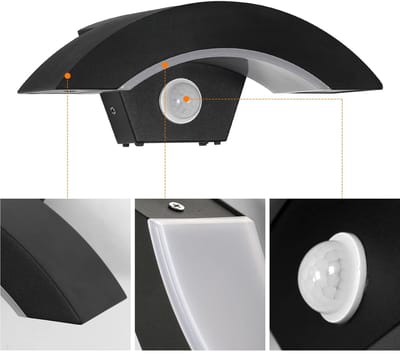 Archi Wandlamp – Buitenlamp - Bewegingssensor – 3000K warm licht – Zwart modern design – Binnen & buiten – Waterbestendig