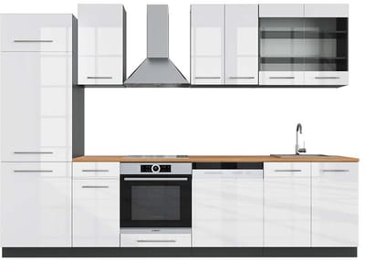 Vicco Fame-Line Complete keukeneenheid – 300 cm, WB Eik Wit hoogglans/antraciet