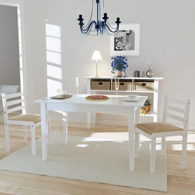 vidaXL - Eetkamerstoelen - 2 - st - massief - rubberwood - en - fluweel - wit