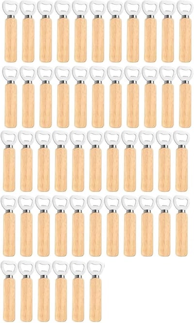 Draagbare Flessenopener van Hout, Graveren Mogelijk, RVS Flessenopener voor Thuis, Keuken en Bar (50 Stuks)