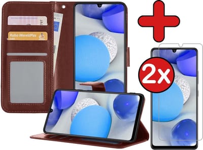 Hoesje - Met 2x Screenprotector - Geschikt voor Samsung Galaxy A42 - Luxe Pasjeshouder - Flip Case - Bookcase Portemonee - Kunstleer Book Case - Flipcase Hoes - Book Cover - Walletcase - Portemonneehoes - Telefoonhoes - Bruin