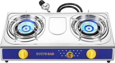Kampeer Kooktoestel - Buitenfornuis Dubbel - Koken op Locatie - Automatische Ontsteking - 9.5 Pond - Zilver