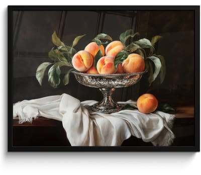 Poster in lijst - Fotolijst 70x50 cm - Posters - Stilleven - Perziken - Vintage - Posterlijst zwart - Decoratie - Wanddecoratie woonkamer - Muurdecoratie slaapkamer