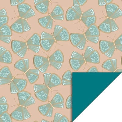 Het Inpakhuis - Cadeaupapier - Inpakpapier - Kadopapier - Inpakrol - Big butterfly misty green / nude blue - Vlinder