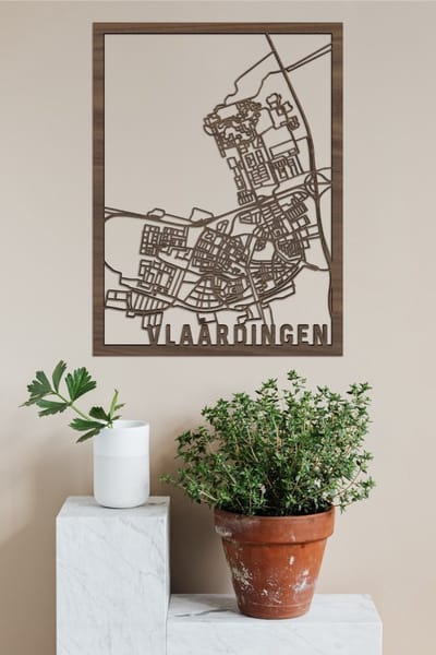 Houten Stadskaart Vlaardingen Notenhout 30x40cm Wanddecoratie Voor Aan De Muur City Shapes