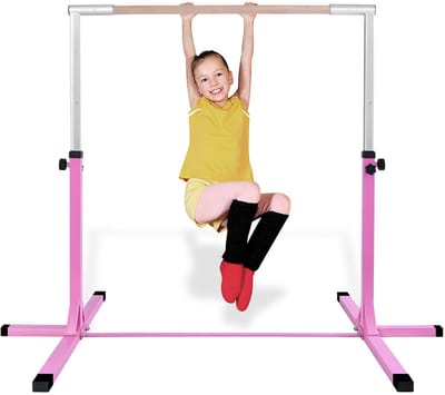 Costway Gymnastiekrek, turnrek, in hoogte verstelbaar, turnstangen tot 100 kg belastbaar, rekstang, trainingsapparatuur, oefenstang voor binnen, thuistraining, roze