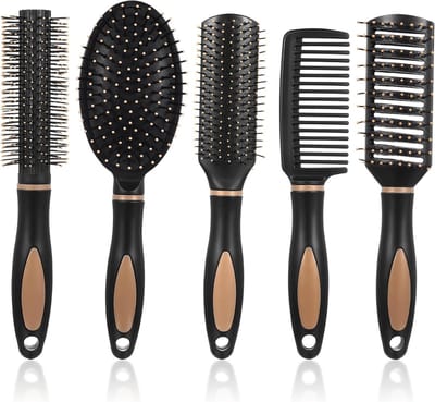 Set van 5 Ontklittende Haarborstels voor Dames en Heren - Paddle Borstels en Anti-Statische Kam voor Nat en Krullend Haar in de Salon