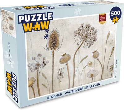 Puzzel Bloemen - Waterverf - Stilleven - Bruin - Vintage - Legpuzzel - Puzzel 500 stukjes
