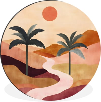 WallCircle - Wandcirkel - Muurcirkel - Heuvels - Palmbomen - Abstract - Aluminium - Dibond - 30x30 cm - Binnen en Buiten