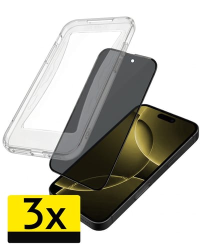 Anti-Spy Screenprotector - Geschikt voor Apple iPhone 16 Pro - 3 Stuks - Met Installatie Kit - Flexibel Glas - Privacy Beschermglas - Tempered Glass - Screen Protector