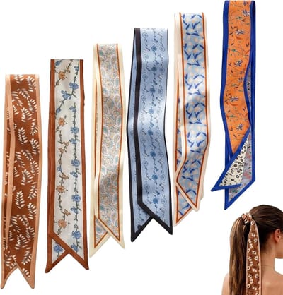 Sjaal Haar, 6 Stuks Dames Halsdoeken, Veelzijdige Boho Zijden Sjaal voor Haar, Nek, Pols & Tas, Satijnen Sjaals voor Dames