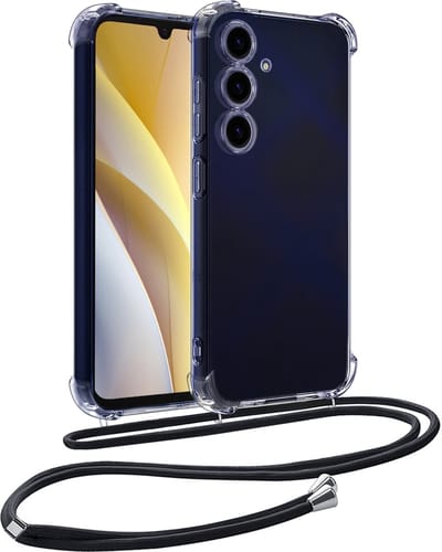 Hoesje - Geschikt voor Samsung Galaxy A15 - Met Koord - Shock Proof - Siliconen Case - Back Cover - Telefoonkoord - Telefoon Hoes Shockproof - Telefoonketting - Telefoonhoesjes - Transparant