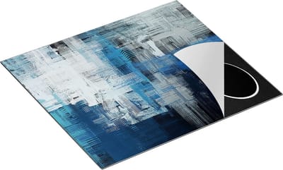 Chefcare Inductie Beschermer Abstracte Kunst - Blauw Witte Penseelstreken - 60x50 cm - Afdekplaat Inductie - Kookplaat Beschermer - Inductie Mat