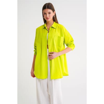 Overmatige Lange Mouwen Knop-Up Poplin Shirt