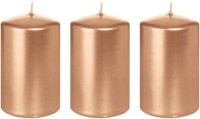 Cilinderkaars/stompkaars - 3x - roségoud - 5 x 8 cm - 18 branduren - horeca kaarsen