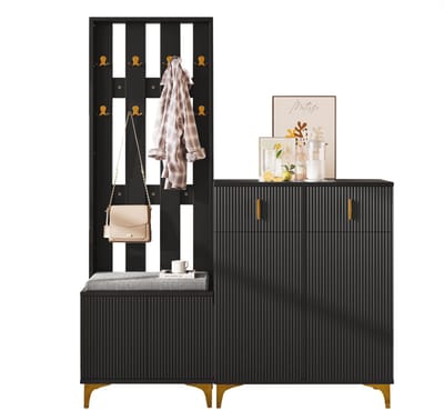 Halkasten - 130x45x50 cm - Garderobenset Met Schoenbank, Kussen, Fronthaken, Schoenenschrank Met Laden En Deuren - Hout - Wit/Natuurlijk