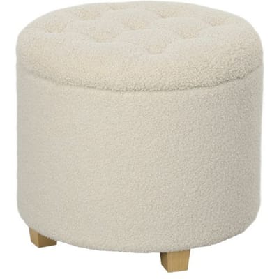 Banc - MUVOE - Ø45 x 41 cm - Crème - Bois massif - Rangement caché crème