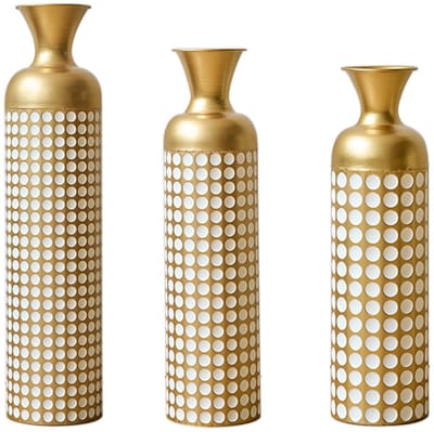 Gouden Vloervazen Set - Hoge Vaas - Vaas Voor Pampasgras - Luxe Woondecoratie - Metaal - Stapelbaar - Woonkamer - 3-Delig - Goud