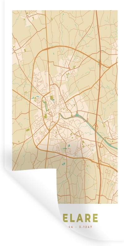 Muurstickers - Sticker Folie - Plattegrond - Stadskaart - Roeselare - België - Kaart - 40x80 cm - Plakfolie - Muurstickers Kinderkamer - Zelfklevend Behang - Zelfklevend behangpapier - Stickerfolie