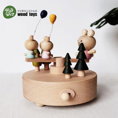Creatief Huis Ornament Cadeau Verjaardagscadeau voor Kinderen Carrousel Schommel Konijn Houten Muziekdoos Muziekdoos Huisdecoratie